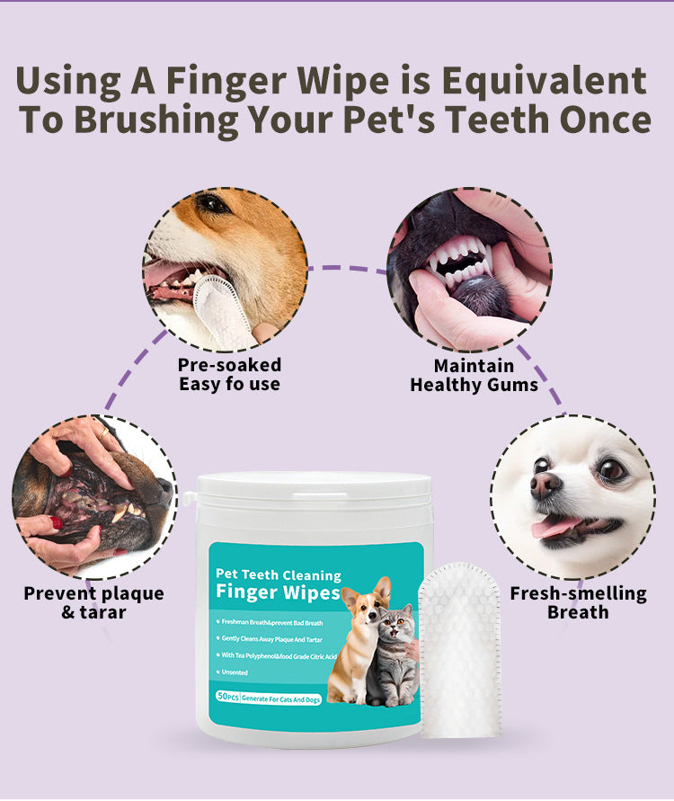 PET Teeth Cleaning Finger Wipes for Dogs & Cats 50pcs